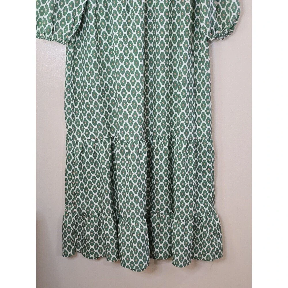 Silk & Salt Midi Dress Womens M Green Boho Tiered Peasant 3/4 Sleeve - Picture 5 of 14